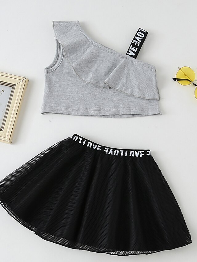 Baby & Kids Girls Clothing | Kids Girls Childrens Day T-shirt & Shorts Clothing Set 2 Pieces Sleeveless Black Gray Pink Solid Co