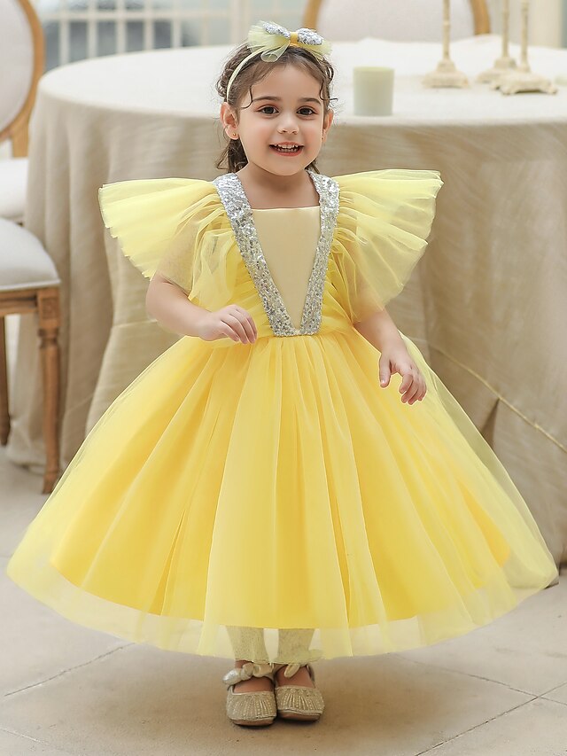 Baby & Kids Girls Clothing | Kids Little Girls Dress Solid Colored Sequin A Line Dress Birthday Party Festival Sequins Mesh Blue