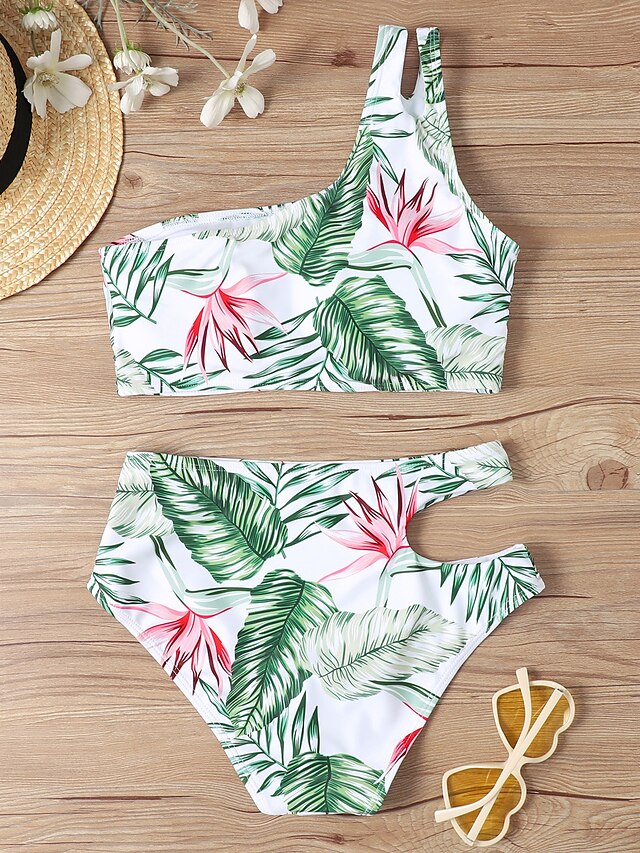 Womens Clothing Womens Swimwear | Womens Swimwear Bikini 2 Piece Normal Swimsuit Backless Printing High Waisted Hole Leaf Cow Pr