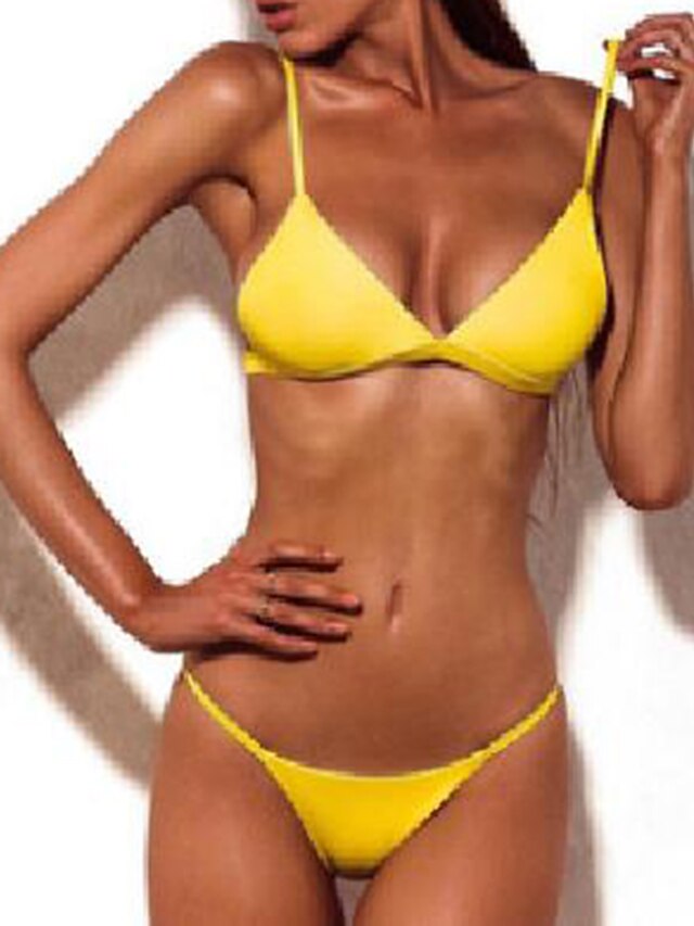 Womens Clothing Womens Swimwear | Womens Swimwear Bikini 2 Piece Normal Swimsuit Adjustable Solid Color White Black Pink Yellow 