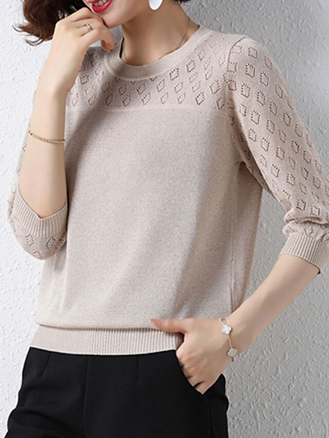 Womens Clothing Sweaters & Cardigans | Womens Pullover Sweater Jumper Knit Knitted Pure Color Crew Neck Stylish Casual Home Dail