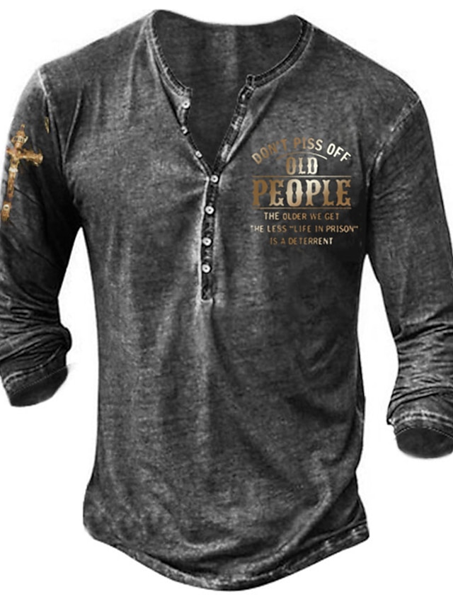  Men's T shirt Tee Henley Shirt Tee Graphic Letter Henley Green Dark Gray Coffee Black 3D Print Plus Size Outdoor Daily Long Sleeve Button-Down Print Clothing Apparel Basic Designer Casual Classic