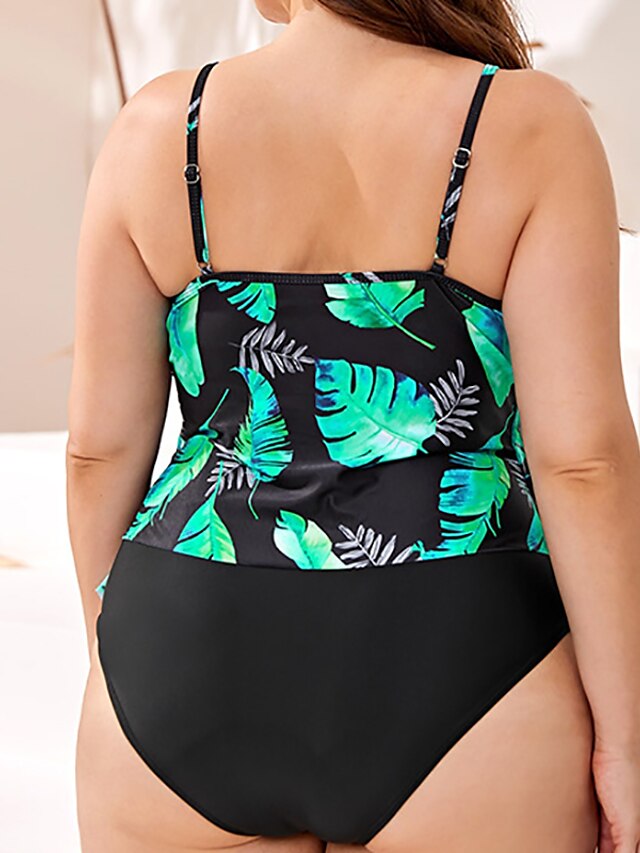 Womens Clothing Womens Swimwear | Womens Swimwear One Piece Monokini Bathing Suits Plus Size Swimsuit Open Back Printing Leaf Gr