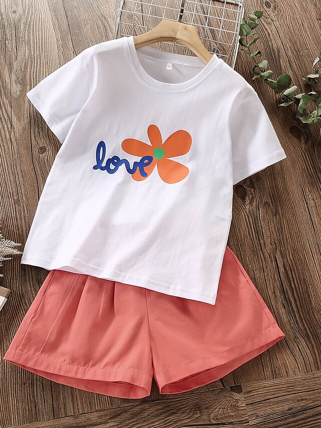 Baby & Kids Girls Clothing | Kids Girls Childrens Day T-shirt & Shorts Pants Set Clothing Set 2 Pieces Short Sleeve Orange Yello