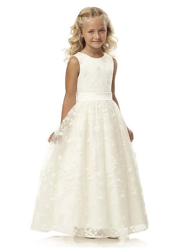 Baby & Kids Girls Clothing | Kids Little Girls Dress Solid Colored Party Wedding Special Occasion Embroidered Lace White Ivory S