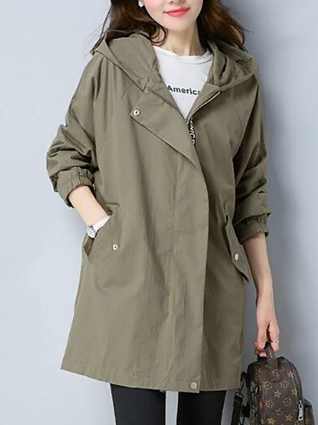 Womens Clothing Womens Outerwear | Womens Trench Coat Street Daily Going out Fall Winter Regular Coat Regular Fit Warm Breathabl