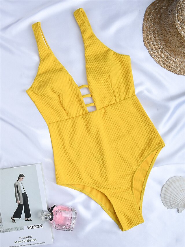 Womens Clothing Womens Swimwear | Womens Swimwear One Piece Monokini Bathing Suits Normal Swimsuit Open Back Cut Out Pure Color 