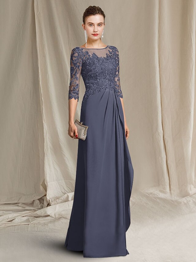 Sheath / Column Mother of the Bride Dress Plus Size Elegant Jewel Neck ...