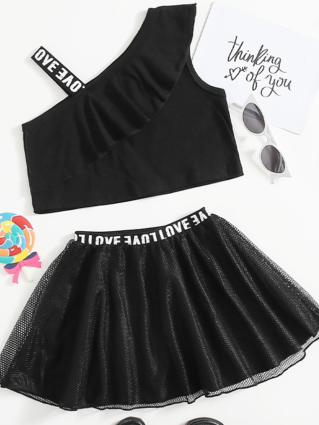 Baby & Kids Girls Clothing | Kids Girls Childrens Day T-shirt & Shorts Clothing Set 2 Pieces Sleeveless Black Gray Pink Solid Co