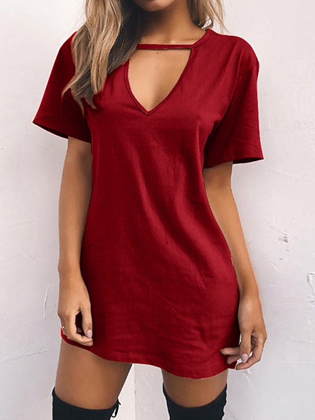 Womens Clothing Womens Sleep & Lounge | Womens Pajamas Nightgown Pure Color Simple Comfort Home Street Cotton Crew Neck Short Sl