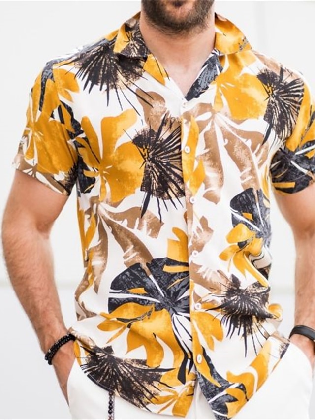  Men's Summer Hawaiian Shirt Shirt Print Aloha Turndown Street Casual Button-Down Short Sleeve Tops Designer Casual Fashion Breathable Yellow