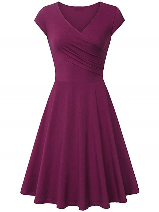  Women‘s A Line Dress Short Mini Dress Beige Short Sleeve Pure Color Ruched Spring Summer V Neck Elegant Classic 2023 4XL