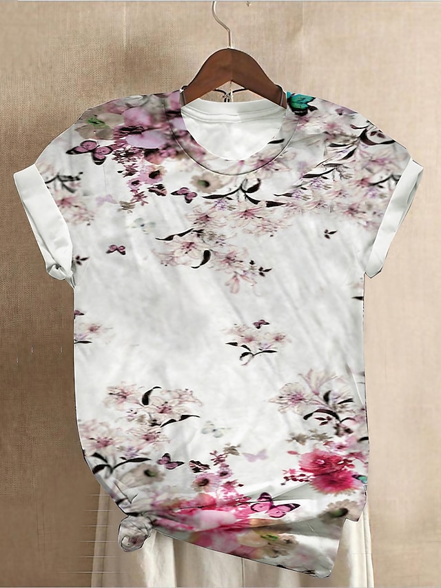 Womens Clothing Plus Size Collection | Womens Plus Size Tops T shirt Floral Print Short Sleeve Crewneck Streetwear Daily Sports 