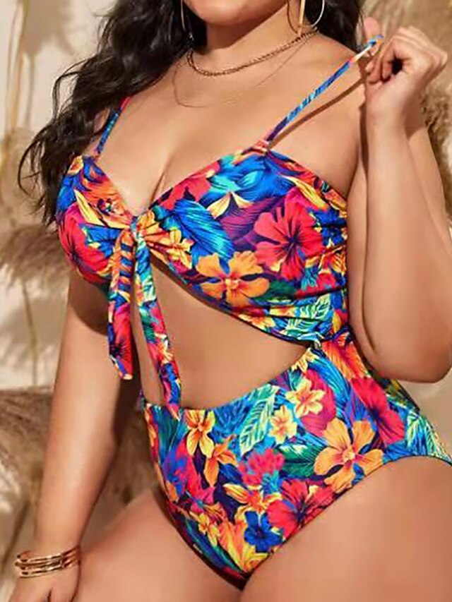 Womens Clothing Womens Swimwear | Womens Swimwear One Piece Monokini Bathing Suits Plus Size Swimsuit Printing Floral Blue Strap