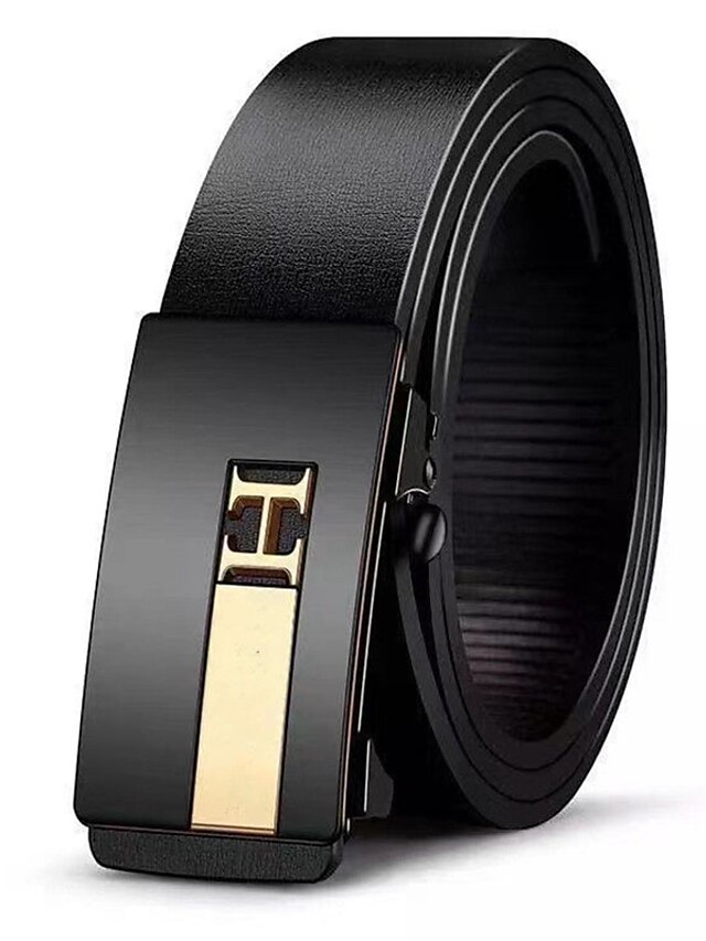  Men's Dress Belt Ratchet Belt Casual Belt Box Buckle Faux Leather Fashion Business Formal Dark Gray Black Wedding Work Daily