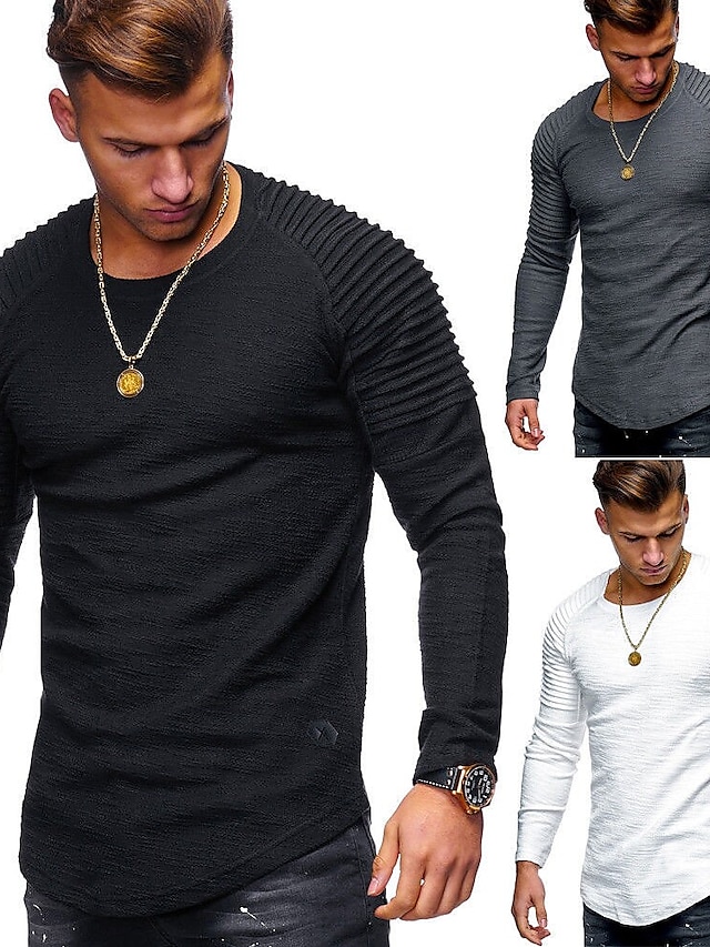  Men's Shirt T shirt Tee Plain Round Neck non-printing Plus Size Long Sleeve Clothing Apparel Cotton Muscle