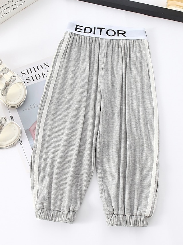 Baby & Kids Girls Clothing | Kids Girls T-shirt & Pants Clothing Set 2 Pieces Short Sleeve Gray Solid Color Letter Casual Daily 