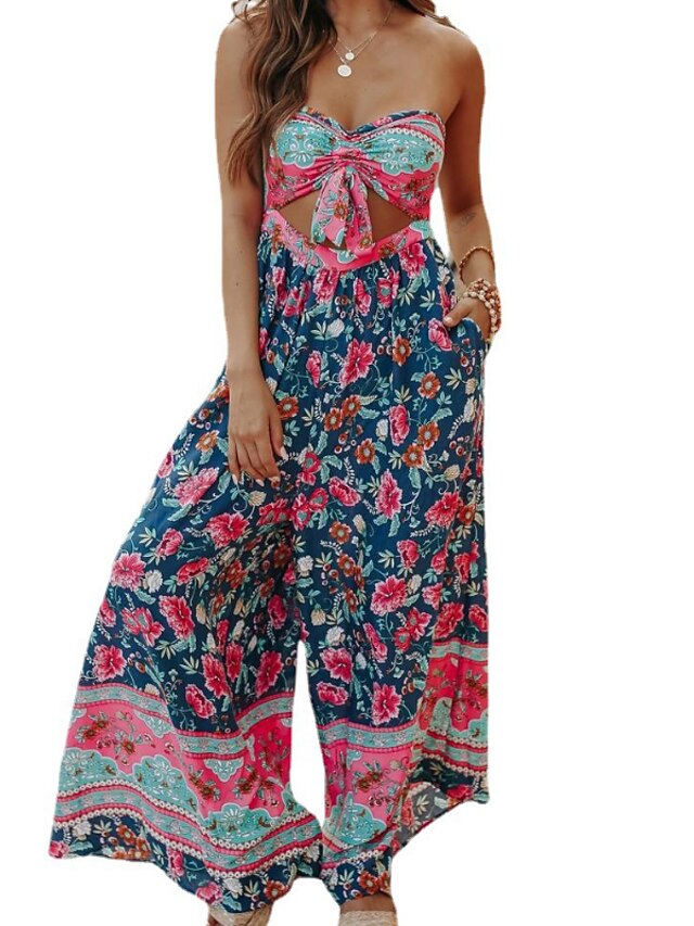 Womens Clothing Womens Jumpsuits & Rompers | Womens Jumpsuit Backless Cut Out Floral Strapless Casual Holiday Going out Regular 