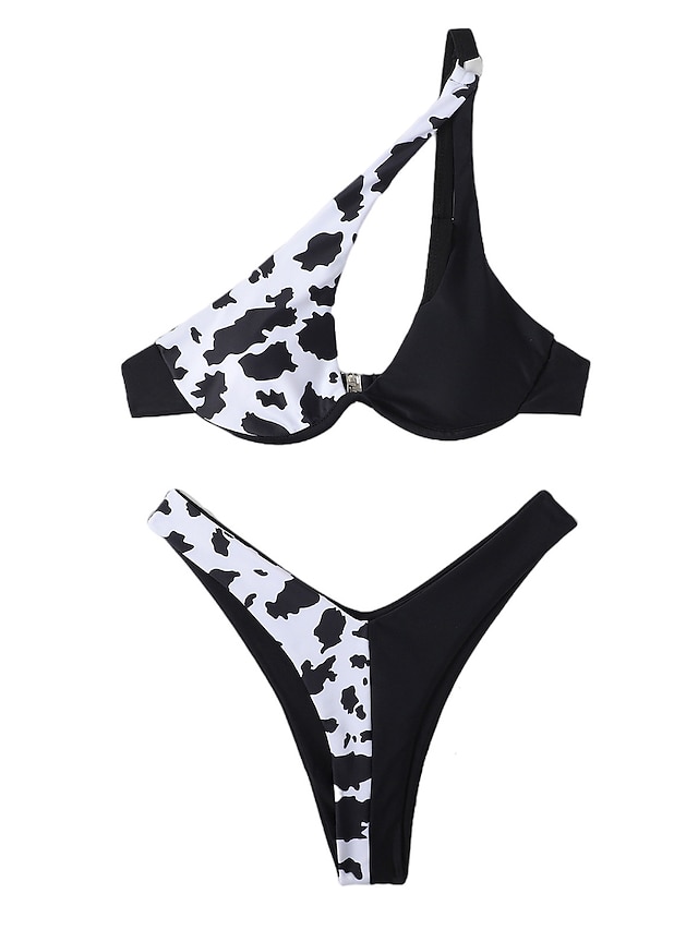 Womens Clothing Womens Swimwear | Womens Swimwear Bikini 2 Piece Normal Swimsuit Backless 2 Piece Printing Hole Color Block Cow 