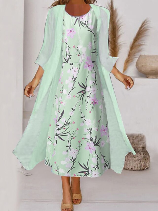 Women‘s Dress Set Two Piece Dress Midi Dress Light Green Light Blue 3/4 ...