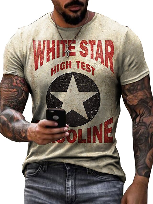  Men's T shirt 3D Print Graphic Star Letter Crew Neck Street Casual Print Short Sleeve Tops Basic Fashion Classic Comfortable Green Blue Yellow / Sports / Summer