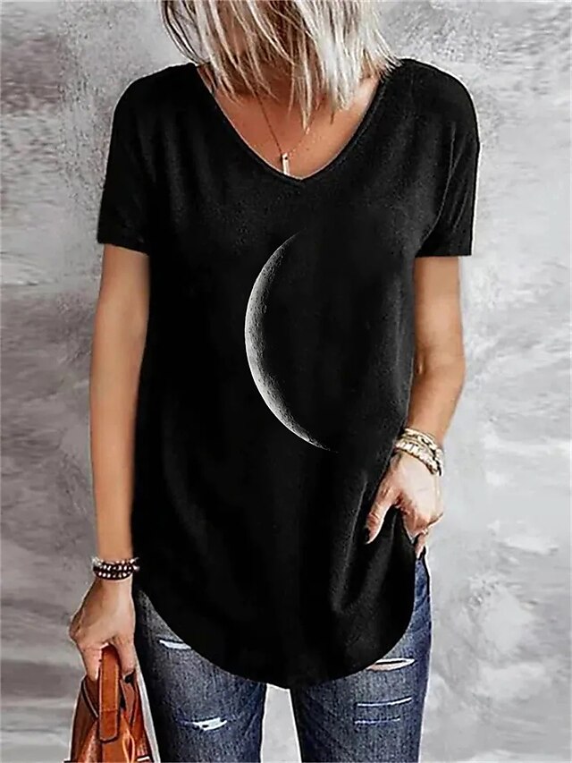 Womens Clothing Womens Tops | Womens Home Casual Daily T shirt Tee Galaxy Short Sleeve Print V Neck Basic Beach Tops Green Black