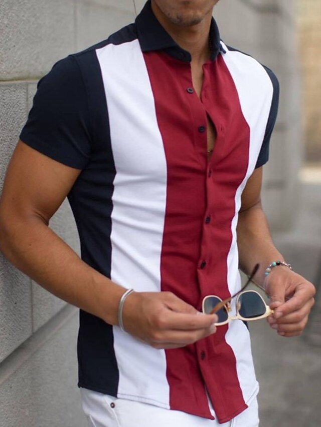  Men's Summer Hawaiian Shirt Shirt Aloha Color Block Turndown Street Casual Button-Down Short Sleeve Tops Designer Casual Fashion Breathable Red / White