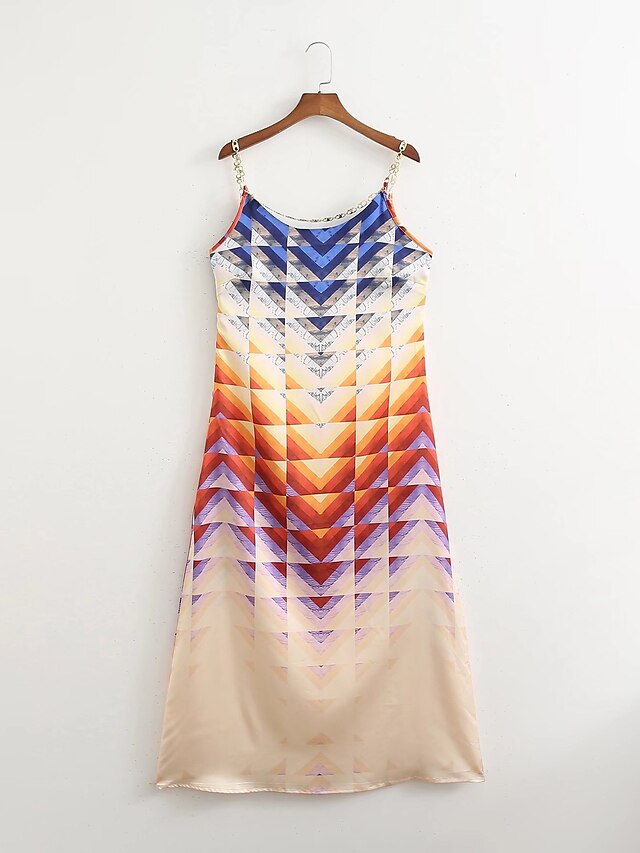 Womens Clothing Womens Dresses | Womens Sundress Maxi long Dress Rainbow Sleeveless Print Color Gradient Zipper Print Spring Sum