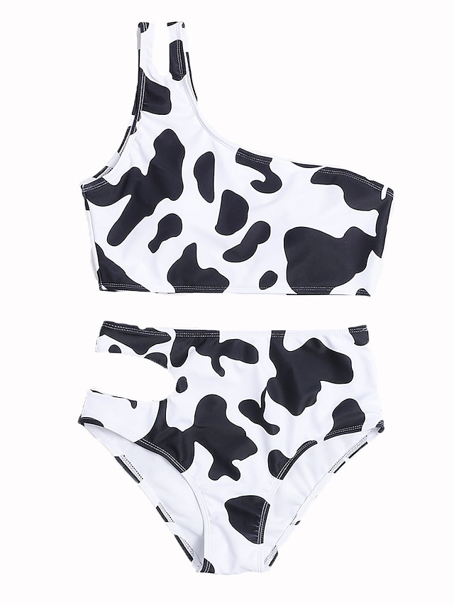 Womens Clothing Womens Swimwear | Womens Swimwear Bikini 2 Piece Normal Swimsuit Backless Printing High Waisted Hole Leaf Cow Pr