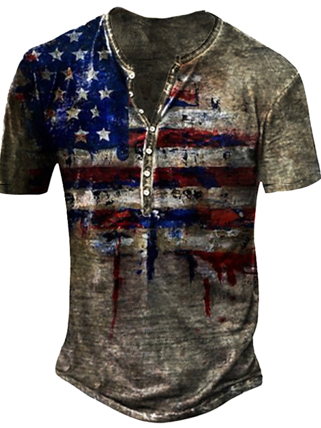 Men's Unisex Henley Shirt T shirt Tee Graphic Prints American Flag ...