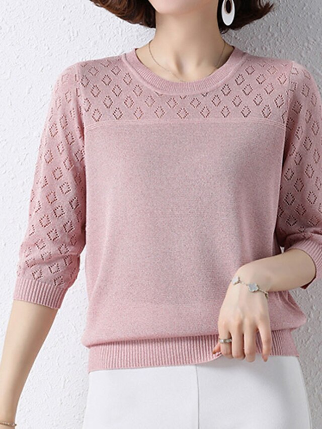 Womens Clothing Sweaters & Cardigans | Womens Pullover Sweater Jumper Knit Knitted Pure Color Crew Neck Stylish Casual Home Dail