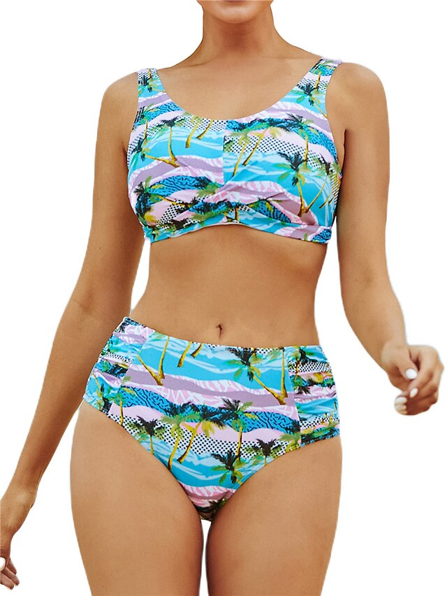 Womens Clothing Womens Swimwear | Womens Swimwear Bikini 2 Piece Normal Swimsuit Open Back Printing Floral Pure Color Green Blac