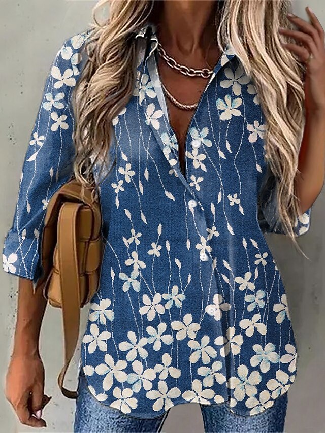 Womens Clothing Womens Tops | Womens Daily Weekend Floral Blouse Shirt Floral Long Sleeve Button Print Shirt Collar Casual Stree