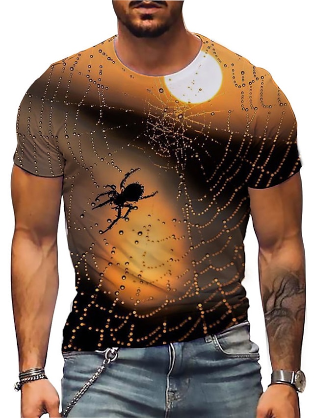  Men's Unisex T shirt 3D Print Graphic Prints Spider Crew Neck Street Daily Print Short Sleeve Tops Casual Designer Big and Tall Sports Green Gray Brown
