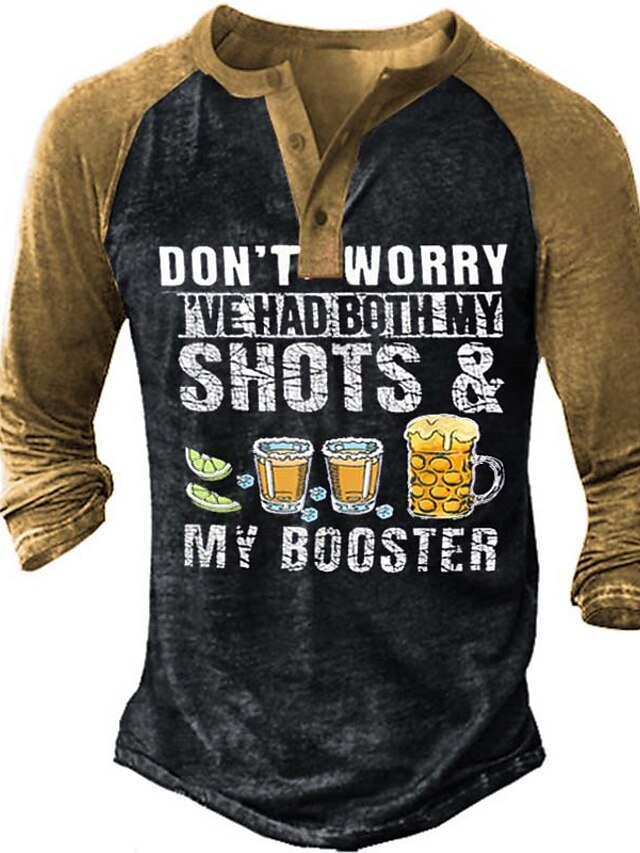 Mens Clothing Mens Tees & Tank Tops | Mens Henley Shirt T shirt Tee 3D Print Graphic Color Block Drink Henley Street Casual Butt