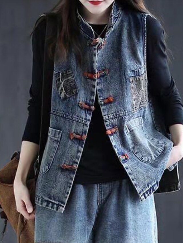 Womens Clothing Womens Outerwear | Womens Vest Denim Vest Street Going out Outdoor Spring Summer Regular Coat Stand Collar Regul