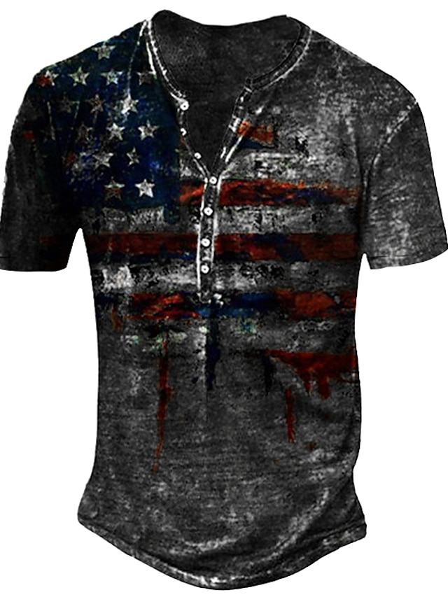 Men's Unisex Henley Shirt T shirt Tee Graphic Prints American Flag ...