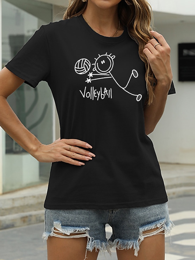 Womens Clothing Womens Tops | Womens Casual Going out T shirt Tee Graphic Letter Short Sleeve Print Round Neck Basic Tops 100% C