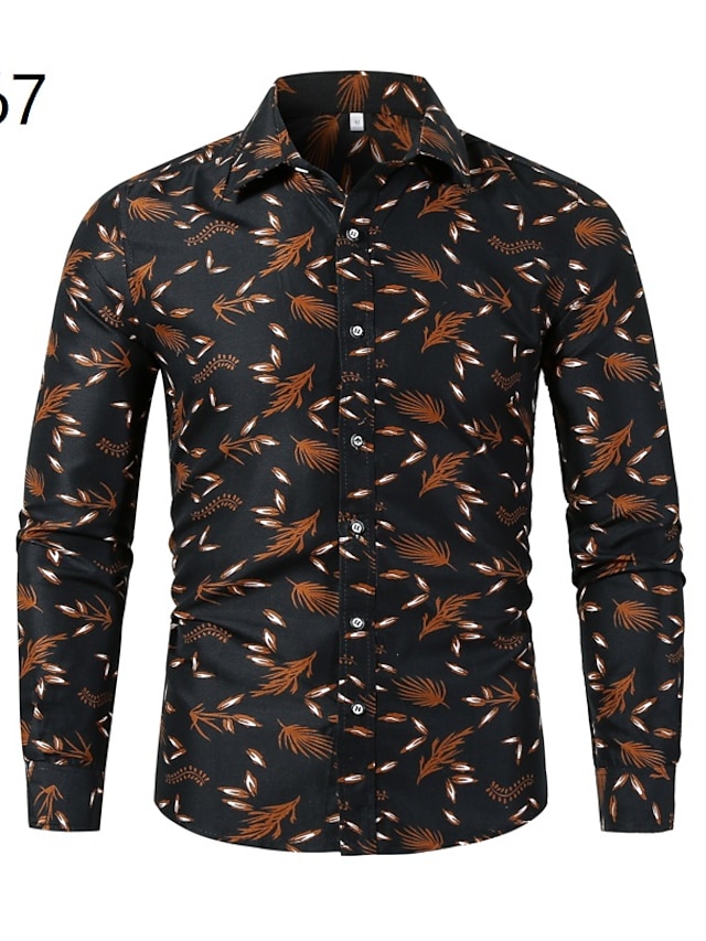 Mens Clothing Mens Shirts | Mens Shirt Print Plants Graphic Classic Collar Holiday Going out Print Long Sleeve Tops Casual Beach