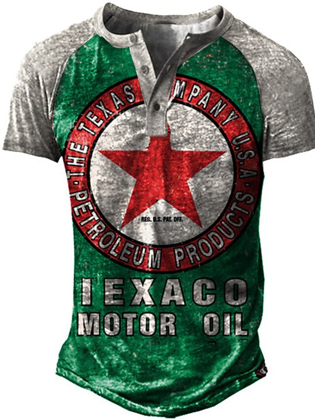 Men's T shirt Tee Henley Shirt Tee Graphic Letter Henley Green 3D Print