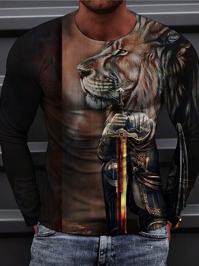 Mens Clothing Mens Tees & Tank Tops | Mens Unisex T shirt Tee 3D Print Graphic Prints Lion Animal Crew Neck Daily Holiday Print 