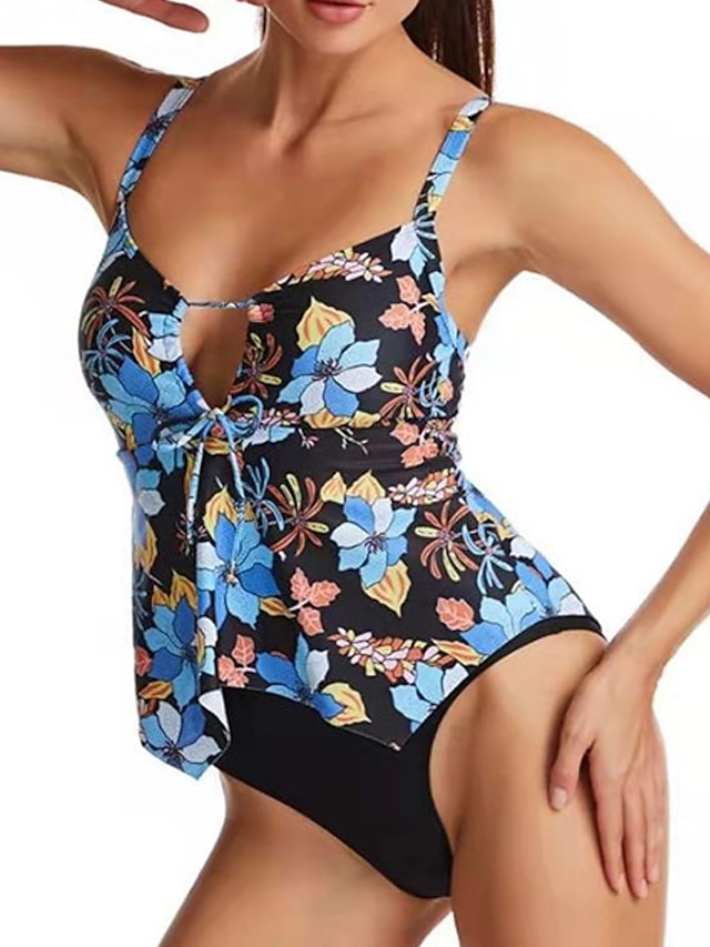 Womens Clothing Womens Swimwear | Womens Swimwear One Piece Monokini Bathing Suits Normal Swimsuit Open Back Printing Floral Bla