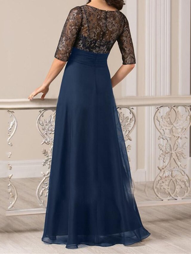 Womens Clothing Womens Dresses | Womens A Line Dress Maxi long Dress Navy Blue Half Sleeve Pure Color Lace Spring Summer V Neck 