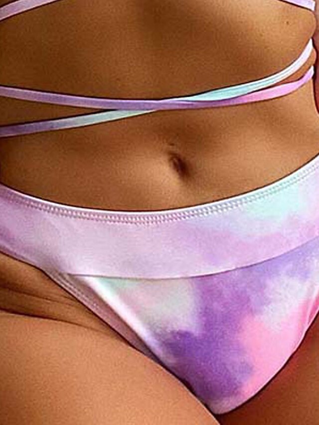 Womens Clothing Womens Swimwear | Womens Swimwear Bikini 2 Piece Normal Swimsuit Backless 2 Piece Printing Hole Tie Dye Ombre Pu