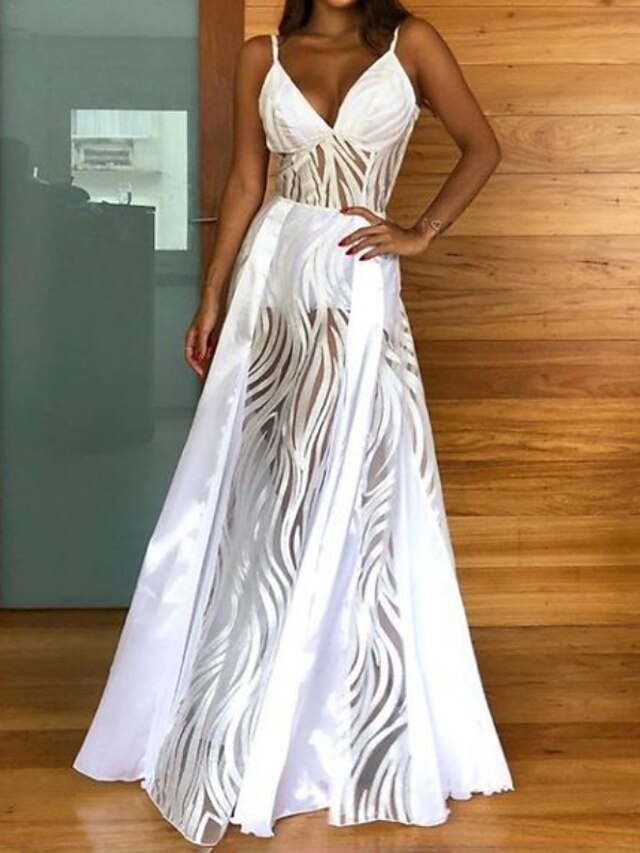 Womens Clothing Womens Dresses | Womens Sundress Maxi long Dress White Sleeveless Pure Color Backless Hollow Out Cold Shoulder S