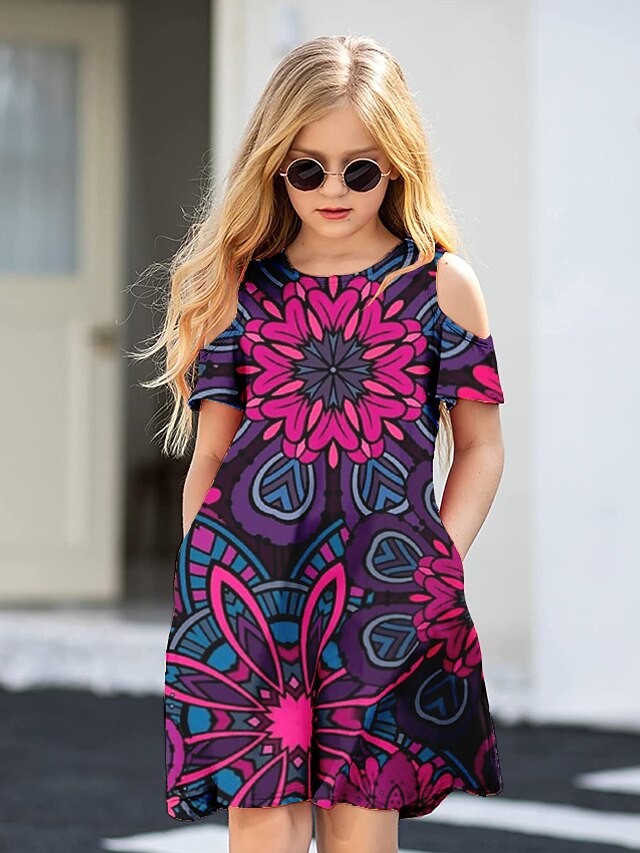 Niños Poco Chica Vestido Gráfico Vestido de una línea Diario Vacaciones  Retazos Estampado Multicolor Morado Fucsia Sobre la rodilla Manga Corta  Dulce Vestidos Verano Corte Ancho 3-12 años 9062037 2022 – $14.03