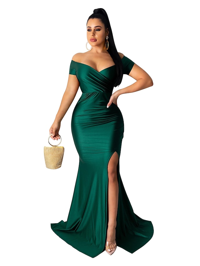 Womens Clothing Womens Dresses | Womens Maxi long Dress Green Blue Black Red Sleeveless Fall Spring Off Shoulder Party Stylish S