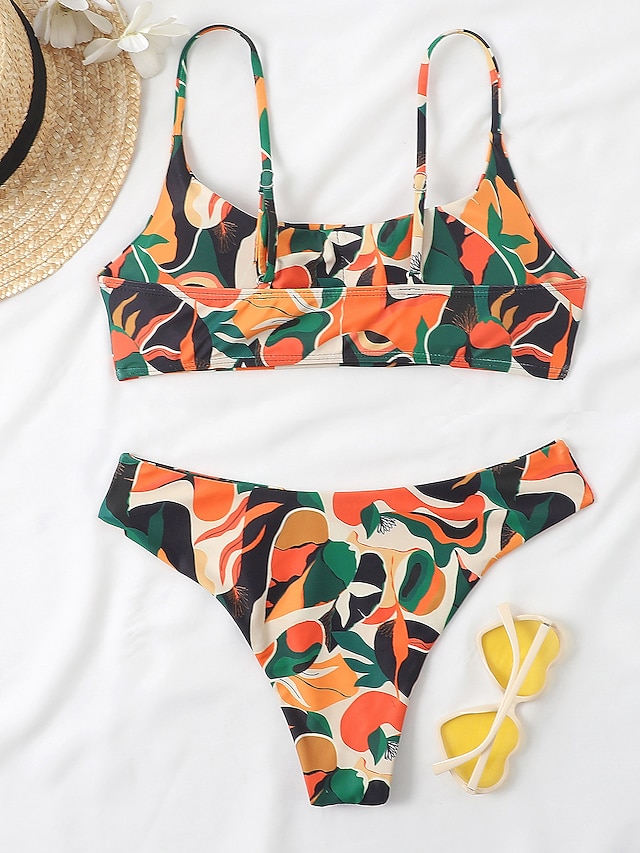 Womens Clothing Womens Swimwear | Womens Swimwear Bikini 2 Piece Normal Swimsuit Backless 2 Piece Printing string Floral Stripe 