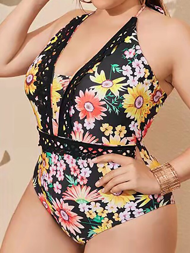 Womens Clothing Womens Swimwear | Womens Swimwear One Piece Monokini Bathing Suits Plus Size Swimsuit Printing Floral Print Yell