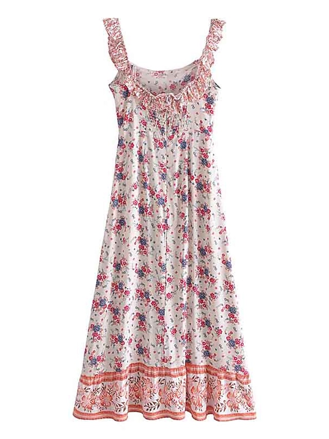 Womens Clothing Womens Dresses | Womens Floral Dress Maxi long Dress Orange Sleeveless Floral Print Summer cold shoulder Stylish